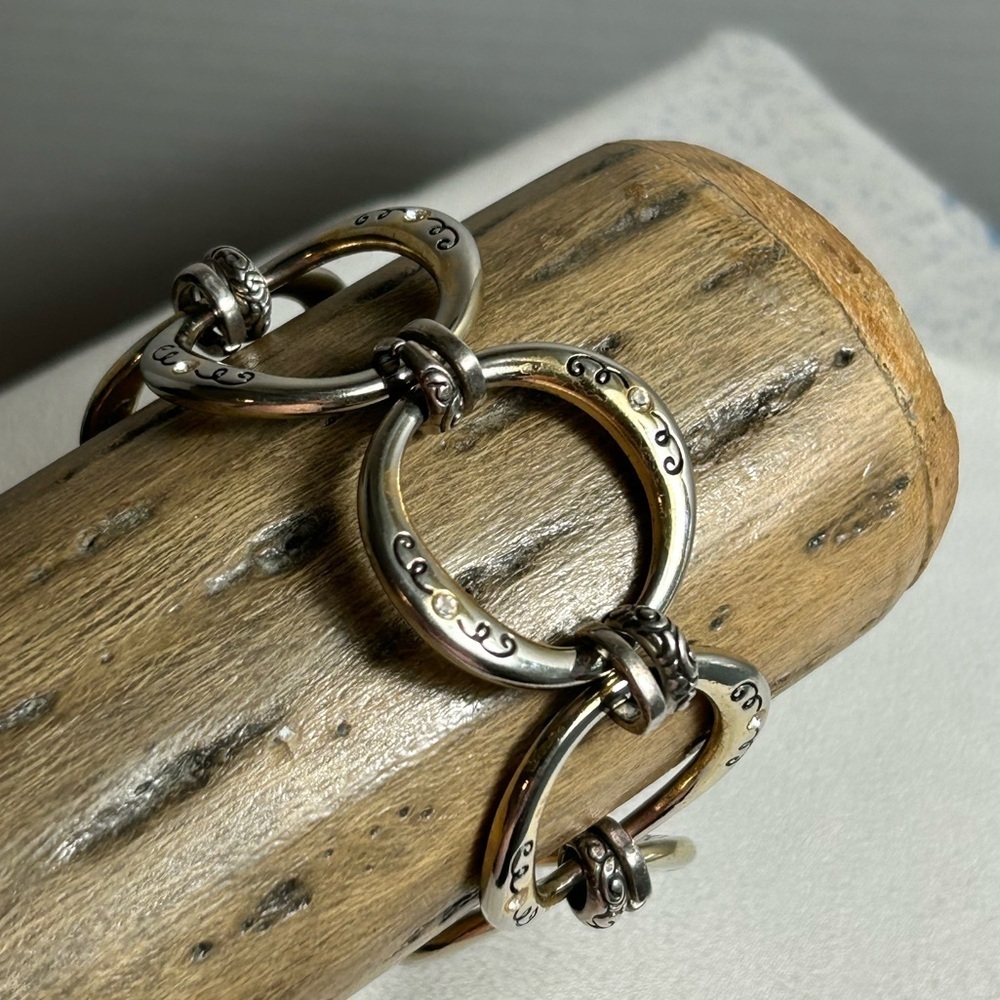 Brighton Covet Large Open Link Bracelet Silver Plated Faded Gold Tone Look 8" - Picture 7 of 12